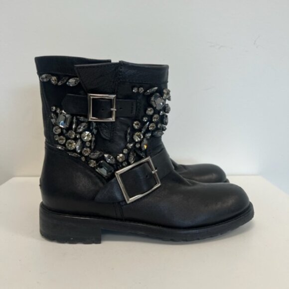 Jimmy Choo Shoes - Jimmy Choo black leather boot whit crystal embellishments